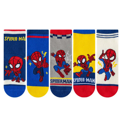 5 Pairs Marvel Kids Socks Spider-Man Kawaii New Fall Winter Cartoon Boy Children Mid-calf Socks Cotton Sock for Boys Gifts