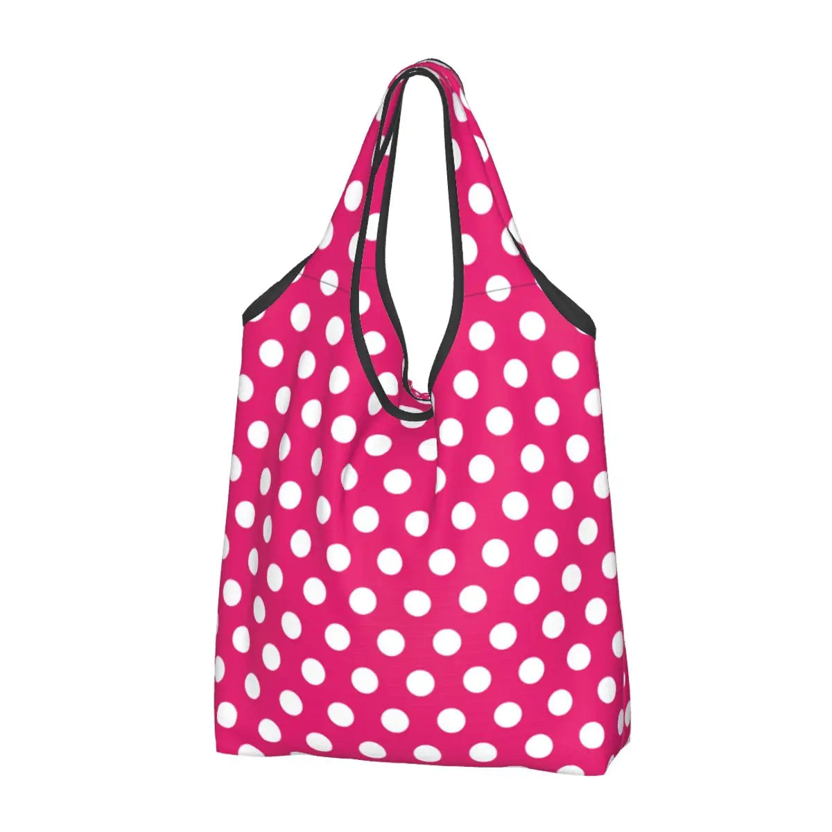Custom Recycling Classic Black And White Polka Dot Shopping Bag Women Tote Bag Portable Grocery Shopper Bags