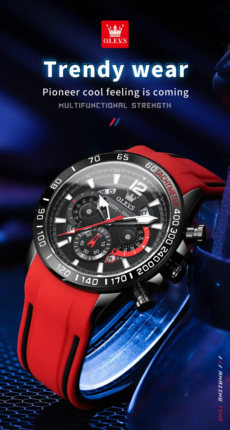OLEVS 9936 Men's Watch Original Brand Quartz Wristwatch Waterproof Luminous Watches For Men Stylish Design with Silicone Strap
