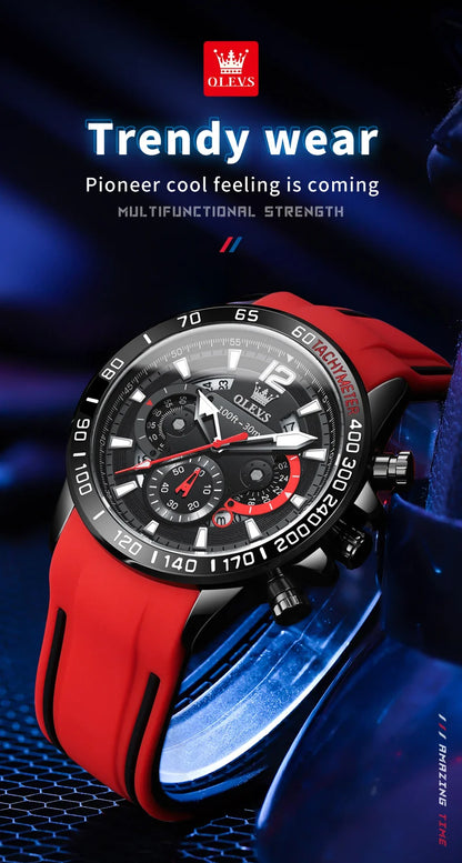 OLEVS 9936 Men's Watch Original Brand Quartz Wristwatch Waterproof Luminous Watches For Men Stylish Design with Silicone Strap