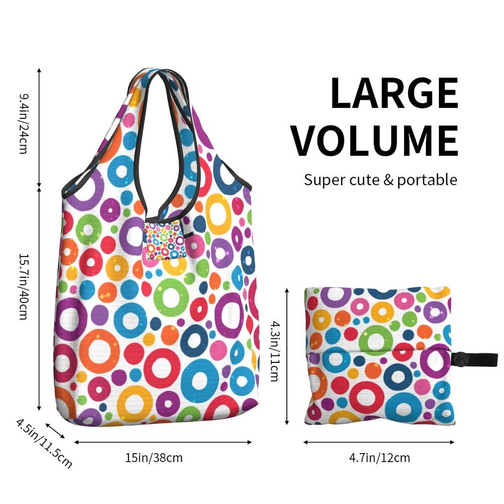Custom Recycling Classic Black And White Polka Dot Shopping Bag Women Tote Bag Portable Grocery Shopper Bags