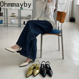 Summer Women's Cover Toe Sandals Elegant Shallow Slip On Shoes Comfort Low Heel Dress Street Style Shoes
