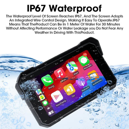 5" Portable Motorcycle Navigation GPS Wireless Carplay&Android Auto Moto Monitor IPX7 Waterproof Display Dual Bluetooth 5.0