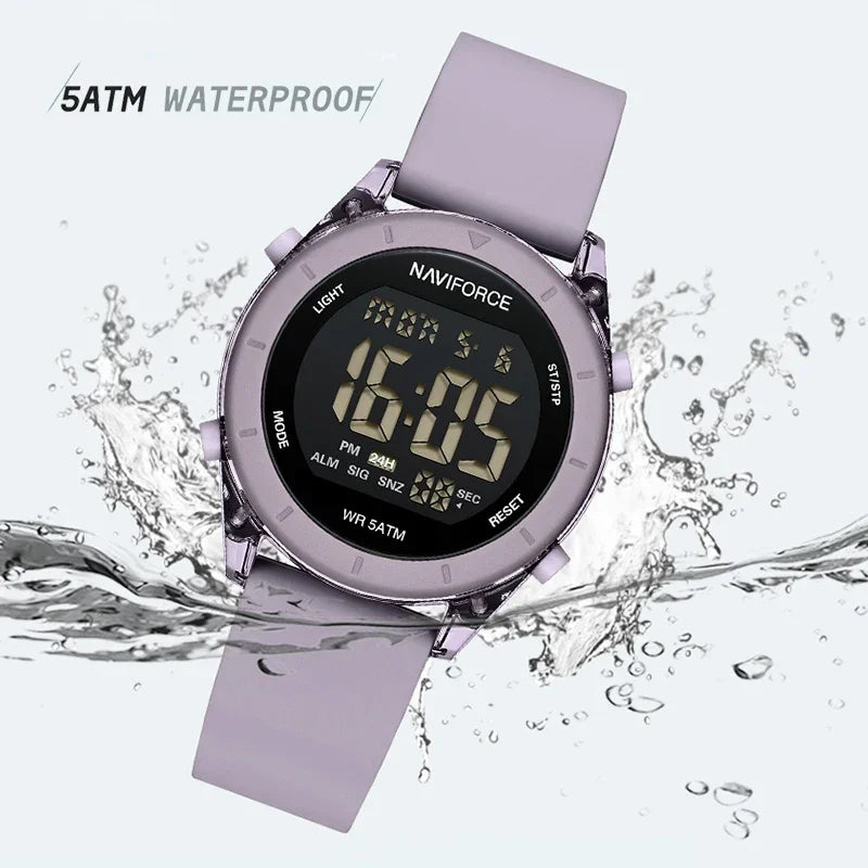 NAVIFORCE NF7108 Casual Wild Ladies Watch 50m Waterproof LCD Digital Display Electronic Silicon Strap Female Clock