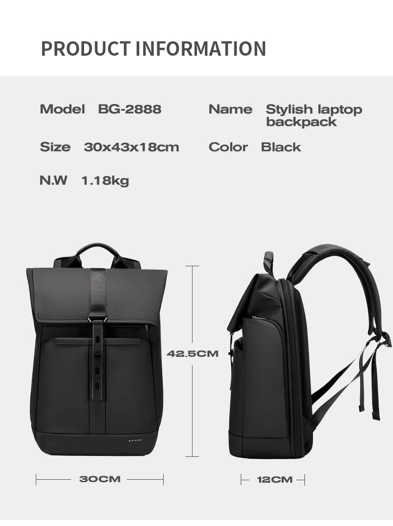 BANGE 15.6-inch laptop Men's business backpack waterproof multi compartment travel bag Black backpack suitable for men and women