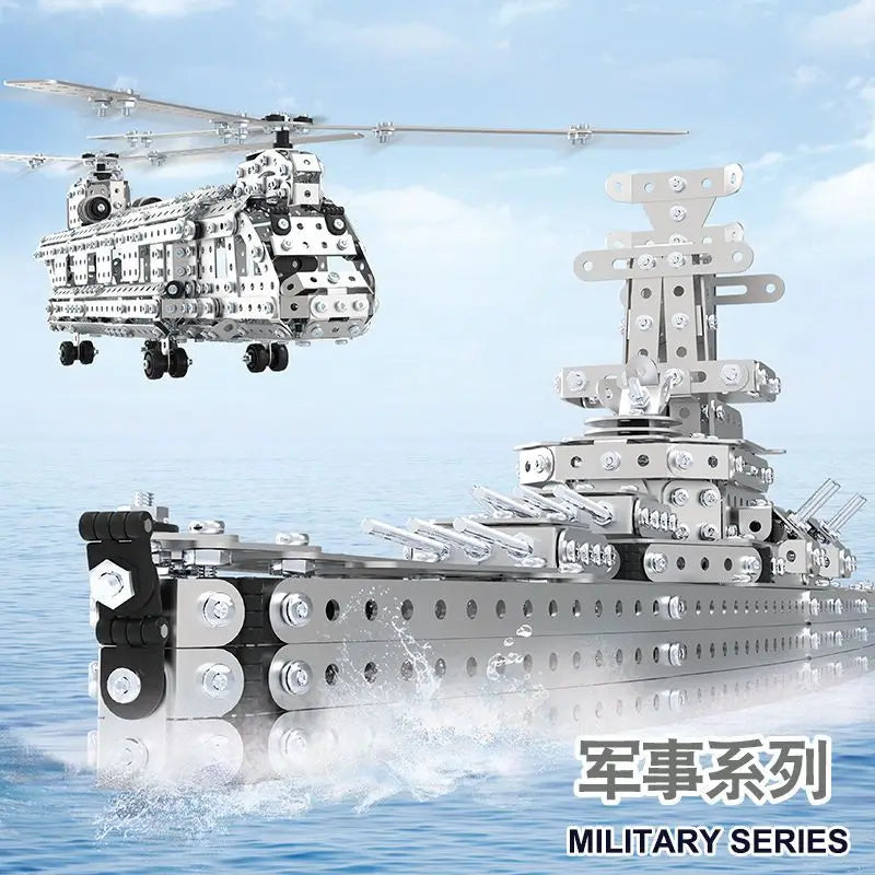 Children DIY Metal 3D Assembly Building Blocks Aircraft Warship Model Screw Nut Metal Toys Adult High-Difficulty Puzzle