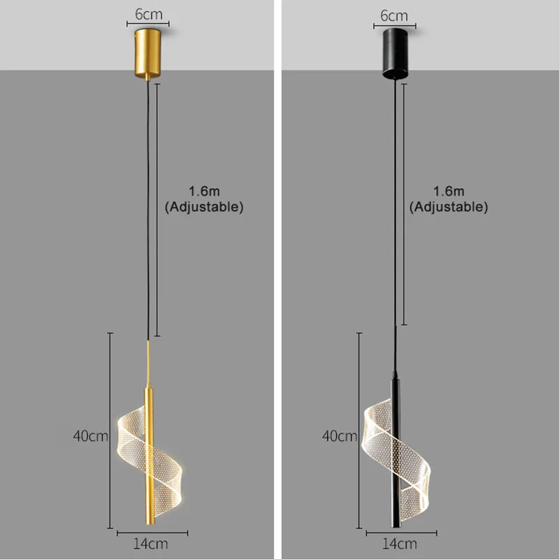 Lámpara colgante nórdica de espiral LED para mesita de noche, iluminación interior, dormitorio, sala de estar, decoración del hogar, luz acrílica moderna