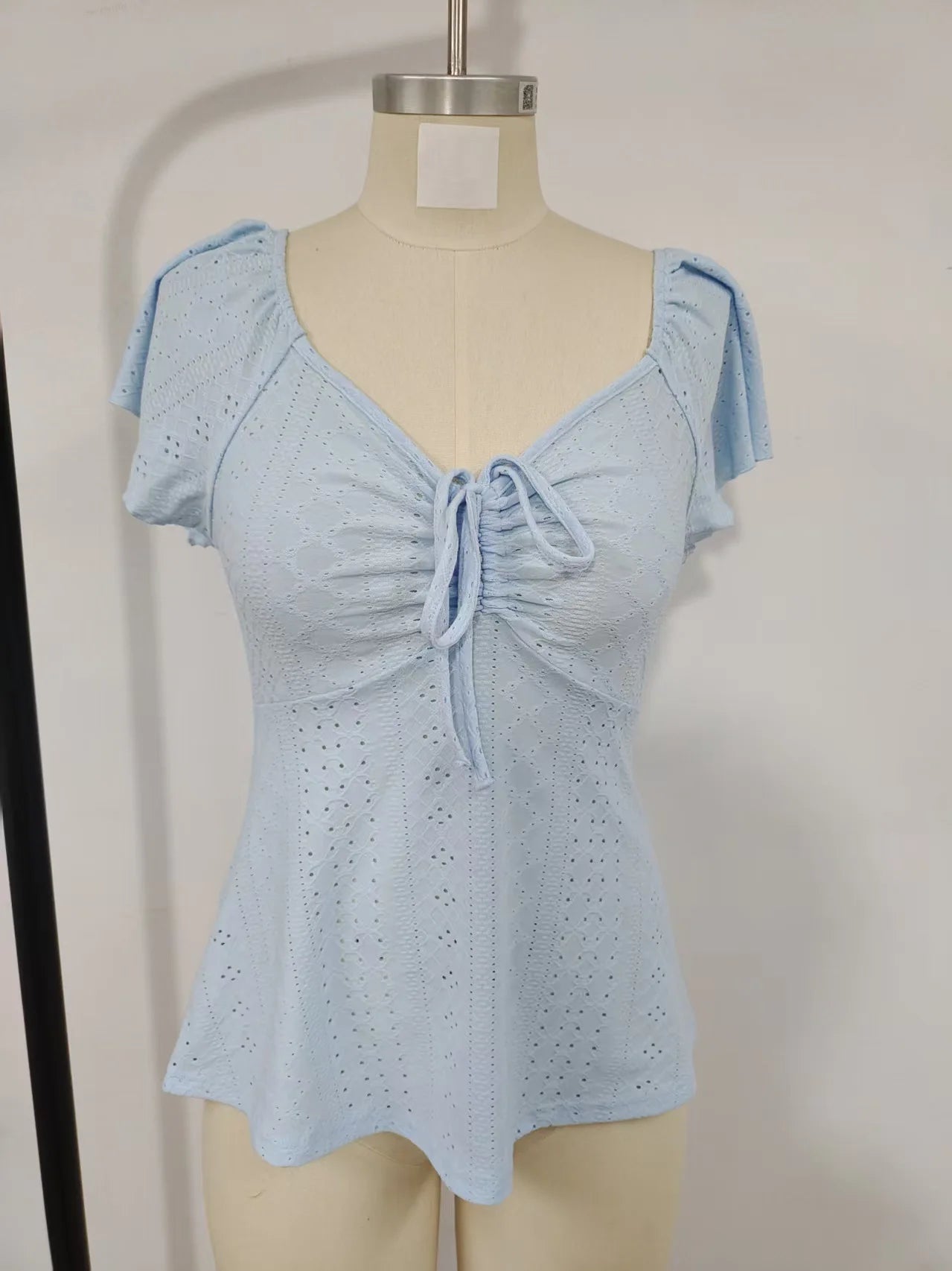 2026 Women Y2k Summer Tops V-Neck Drawstring Sexy Lace Up Short Sleeve Solid Color Shirts Female Elegant Casual Fashion Blouses