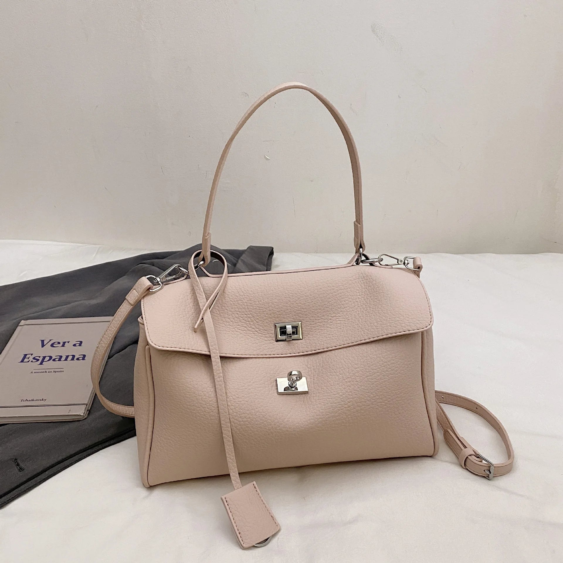 Casual Large Capacity Lychee Pattern Single Shoulder Slant Cross Bag Versatile Underarm Bag Simple Stylish Tote Bag