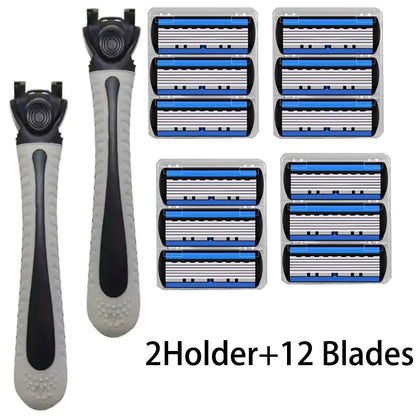 Afeitadora manual con cabezal de 6 capas, cuchilla clásica de doble filo de acero inoxidable, afeitadora de seguridad para barba y bigote.