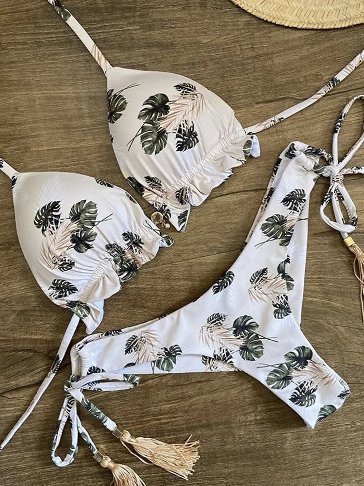 Conjunto de bikini sexy 2021 de 2 piezas con estampado de calor, traje de baño deportivo para mujer, ropa de playa, traje de baño push-up acolchado, mono de baño exquisito
