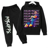 Conjunto de sudadera con capucha para niños, conjunto de sudadera y pantalones con estampado de Mbappe, ropa deportiva de 2 piezas para niños y niñas, primavera y otoño
