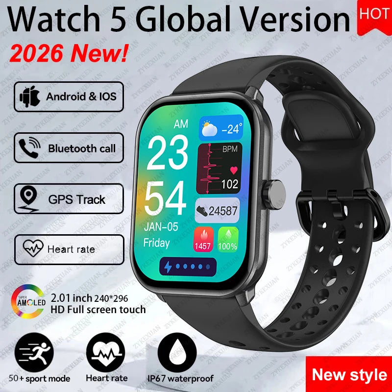 Watch 5 Smart Watch Global Version Men Women HD AMOLED Screen Heart Rate Bluetooth Call GPS Track Waterproof Sports Smartwatches