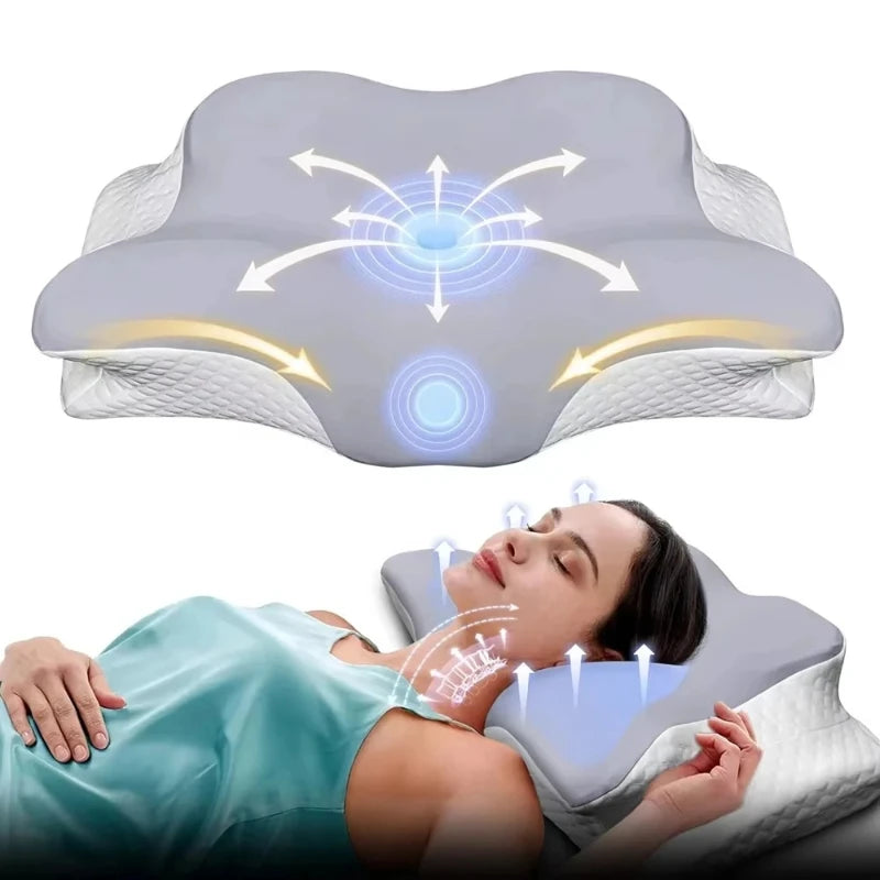 2026 New Solid Color Special-shaped Horn Pillow, Butterfly Pillow Memory Cotton Slow Rebound Neck Protection Sleep Pillow