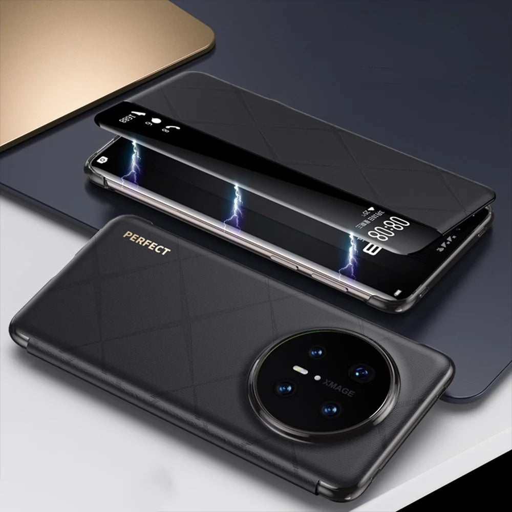 Genuine Leather Case For Huawei Mate 70 Pro Case Intelligent Window View Phone Protector For Mate70 Magnetic Flip Cover