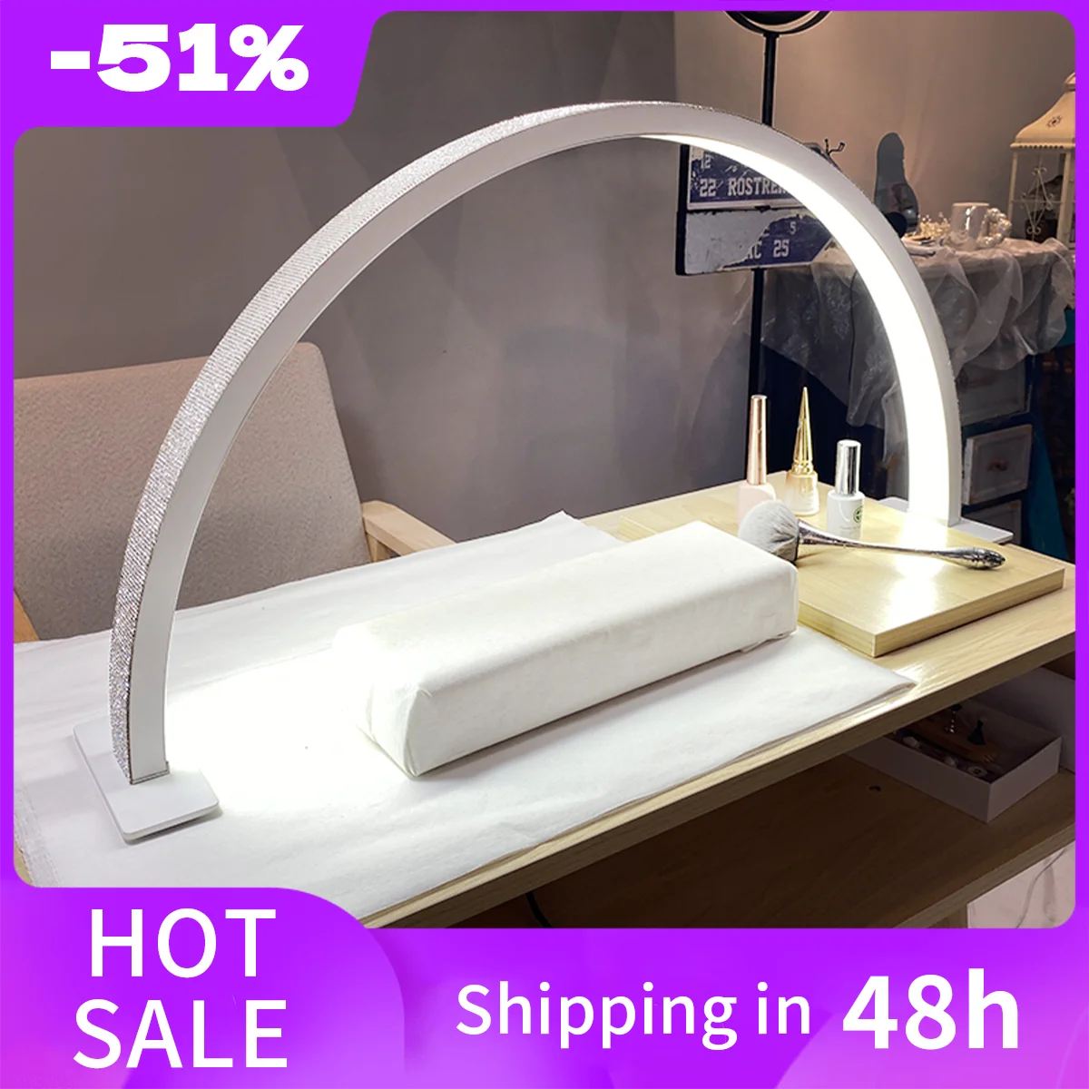 48W Half Moon Lamp For Nail Desk Dimmable 3000K-6000K Makeup Manicure Beauty Salon Touch Switch LED Light Half Moon Nail Lamp