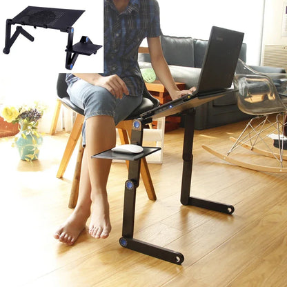 Adjustable Laptop Desk Stand Cooler fan Portable Ergonomic Lapdesk For Bed Sofa PC Notebook Table Desk With Mouse Pad Aluminum