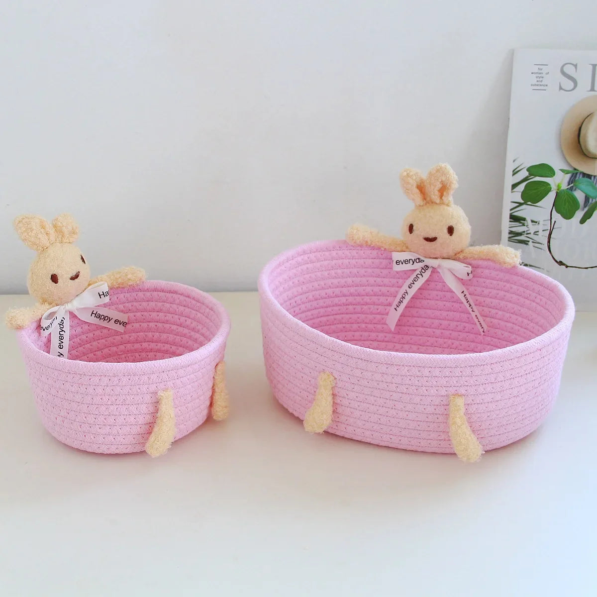 cartoon style weave sundries Storage Baskets household cosmetic hairpin Organize deposit container child toy classification case