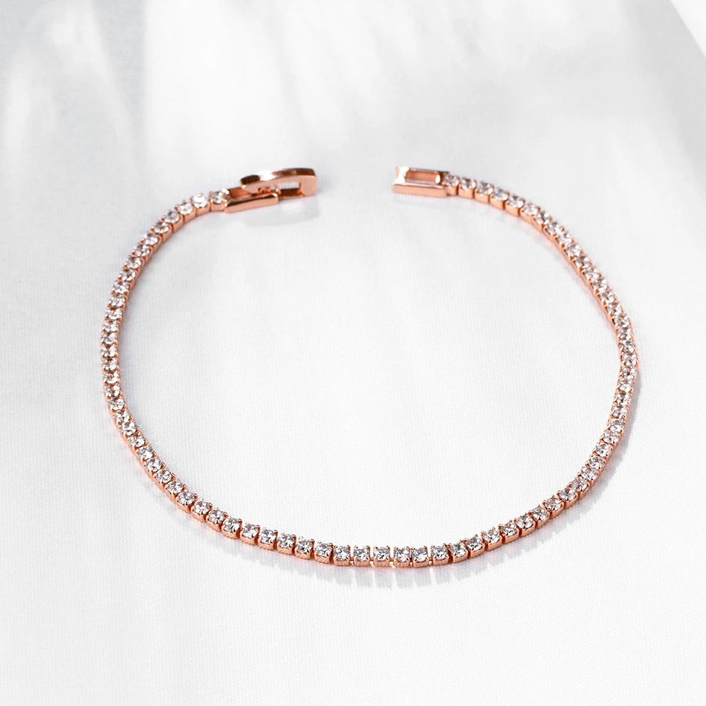 Pulsera de tenis de 16 cm a 19 cm con circonitas de 2 mm, regalo de aniversario, joyería de plata de ley 925 auténtica.