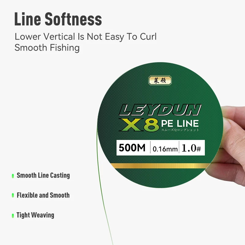 LEYDUN 500m Micro New Fishing Lines 8 Strands Braided PE Japan Smooth Multifilament Line Sea Fishing Carp Fly Wire line Tool