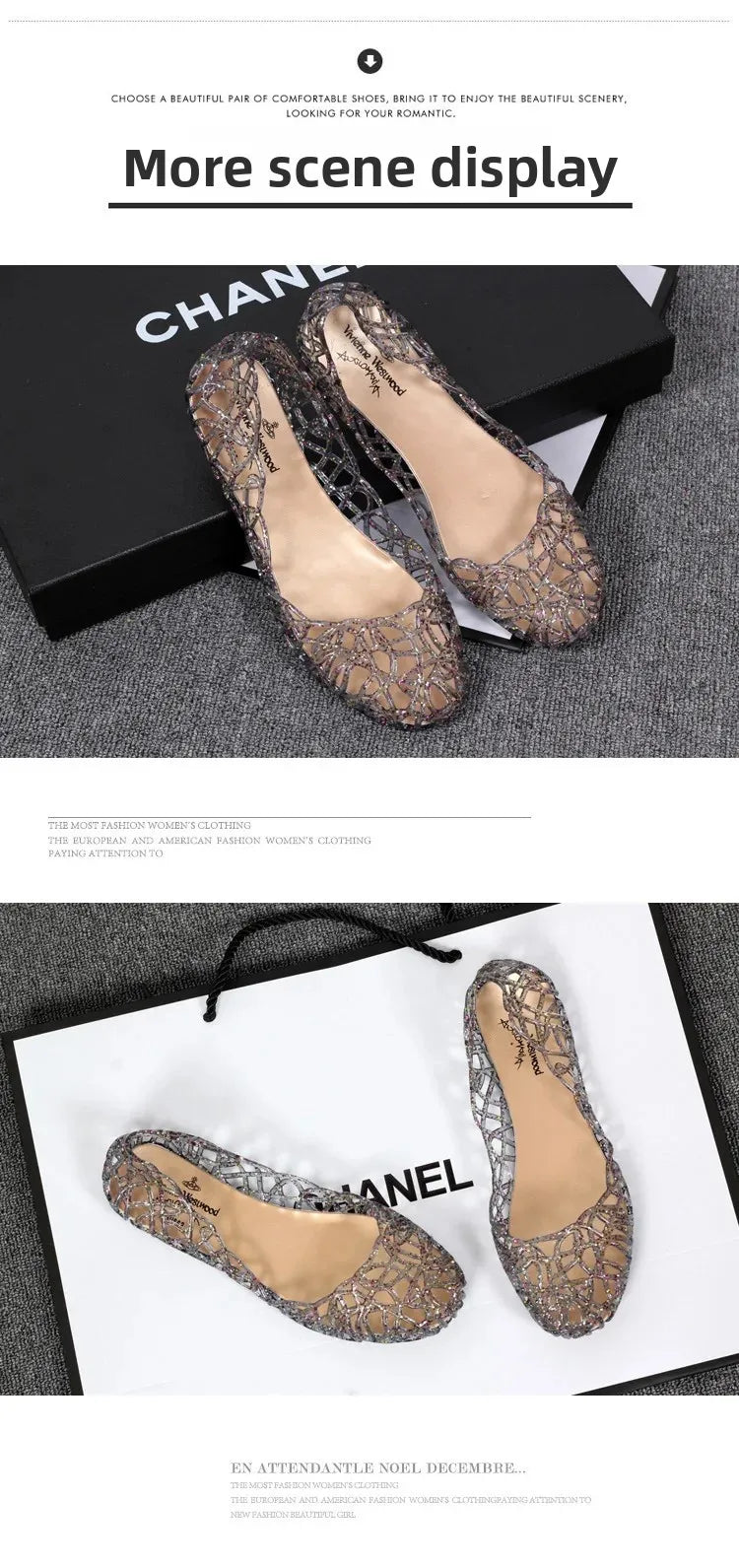 Women's Flat Bottom Plastic Jelly Sandals Hollow out Slip-On Beach Shoes Comfortable Lightweight Summer Footwear