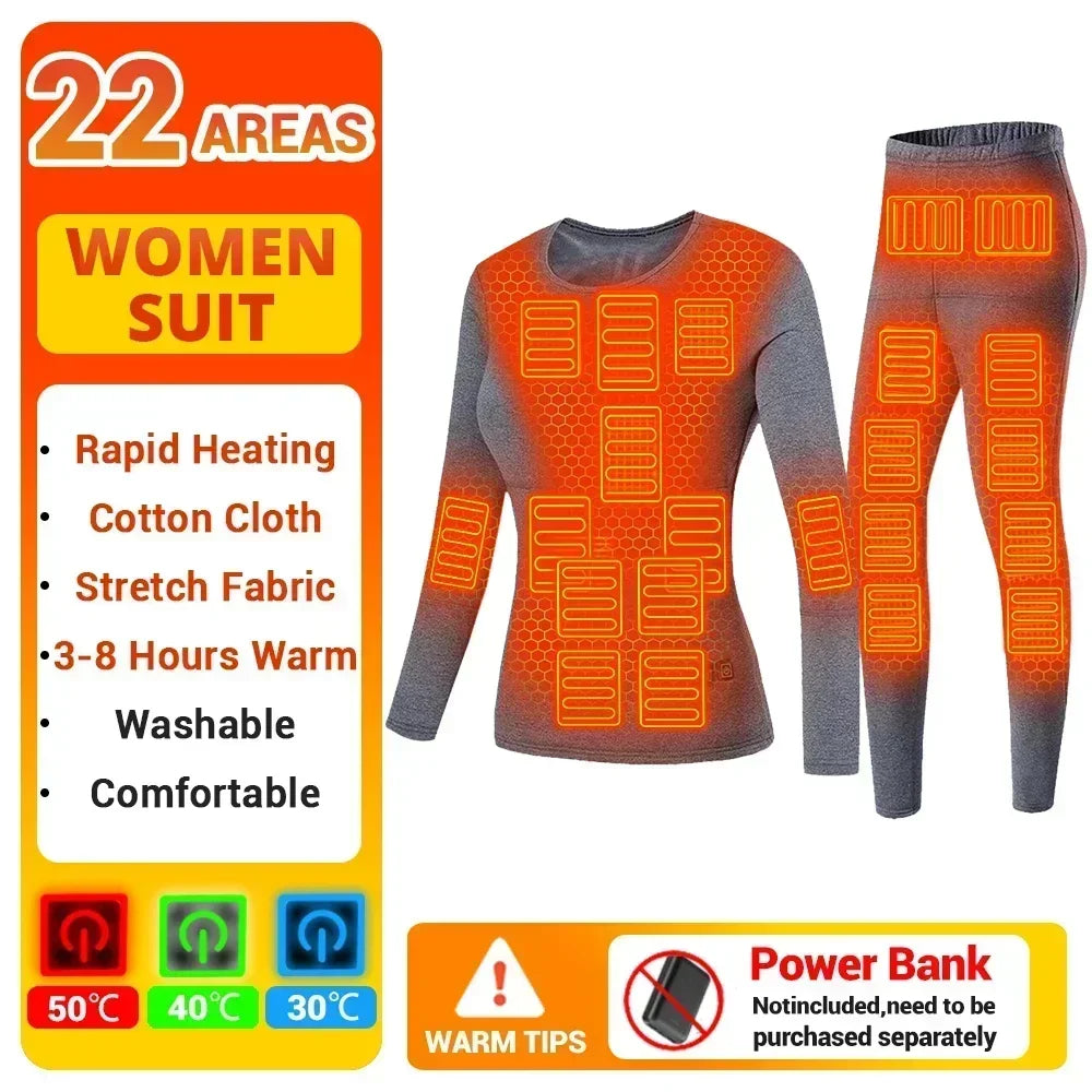 Winter Thermal Heated Jacket Men Vest Heated Underwear Men's Ski Suit USB Electric Heating Clothing Fleece Thermal Long Johns