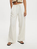 Women's Casual Wide Leg Pants Fashion Stripe/Coconut Tree Print Drawstring Waist Side Pockets Casual Loose Trousers Streetwear