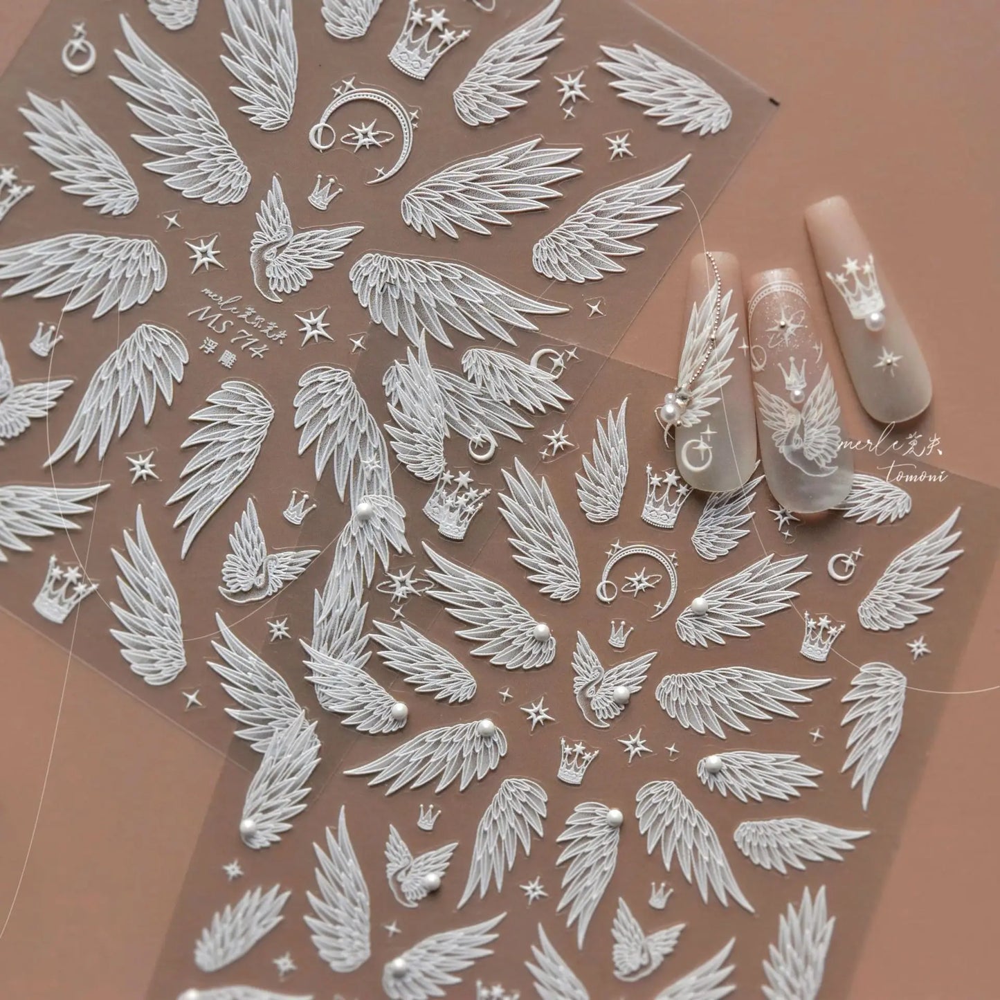 Flash Dreamy Freedom White Swan Wing High Quality Nail Stickers Nail Art Decoration Decals Design MS-666