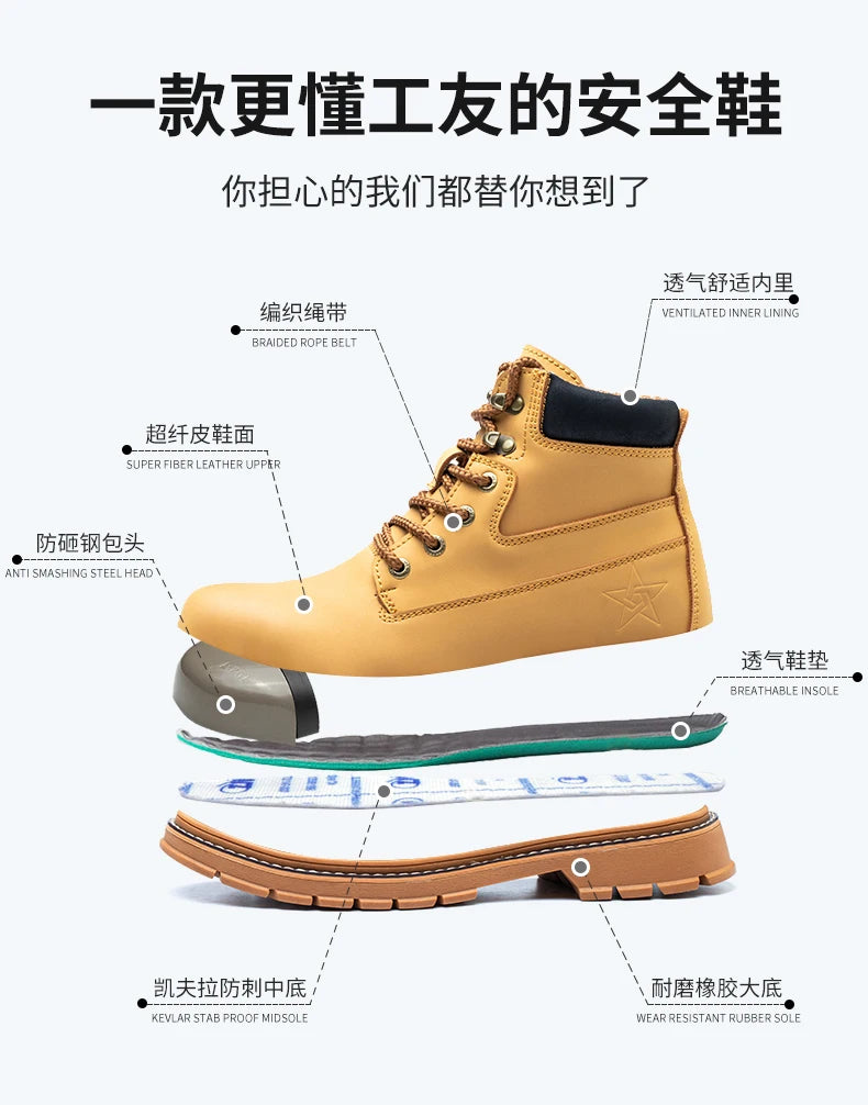 Latest 2023 Waterproof Men Leather Boots Steel Toe Cap Safety Work Shoes Anti Smashing Indestructible Construction Welding Boots