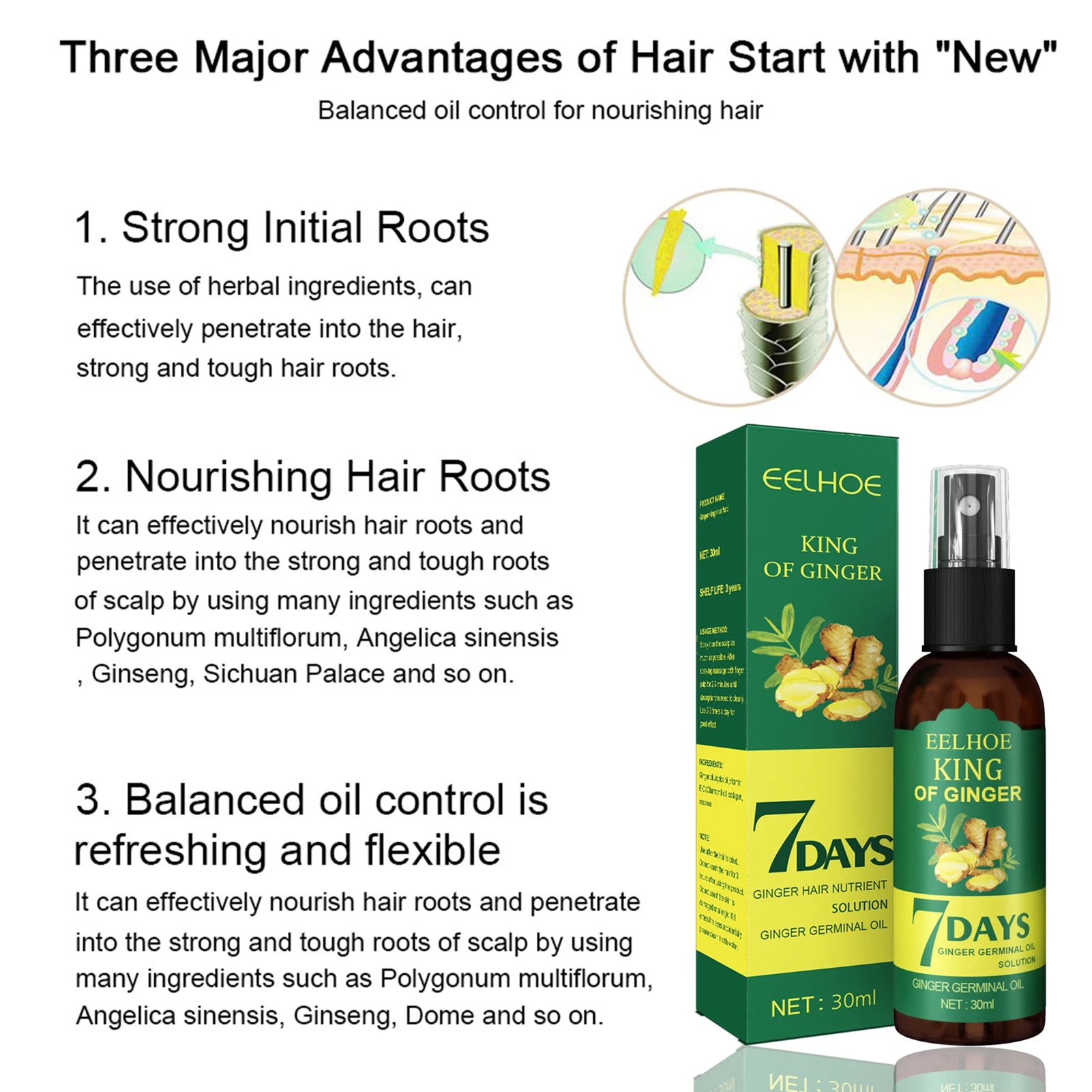 Ginger Hair Growth Serum Sprayer Fast Hair Growth Dense Regrowth Ginger Serum Oil Natural Hair Growth Accelerator For Stronger