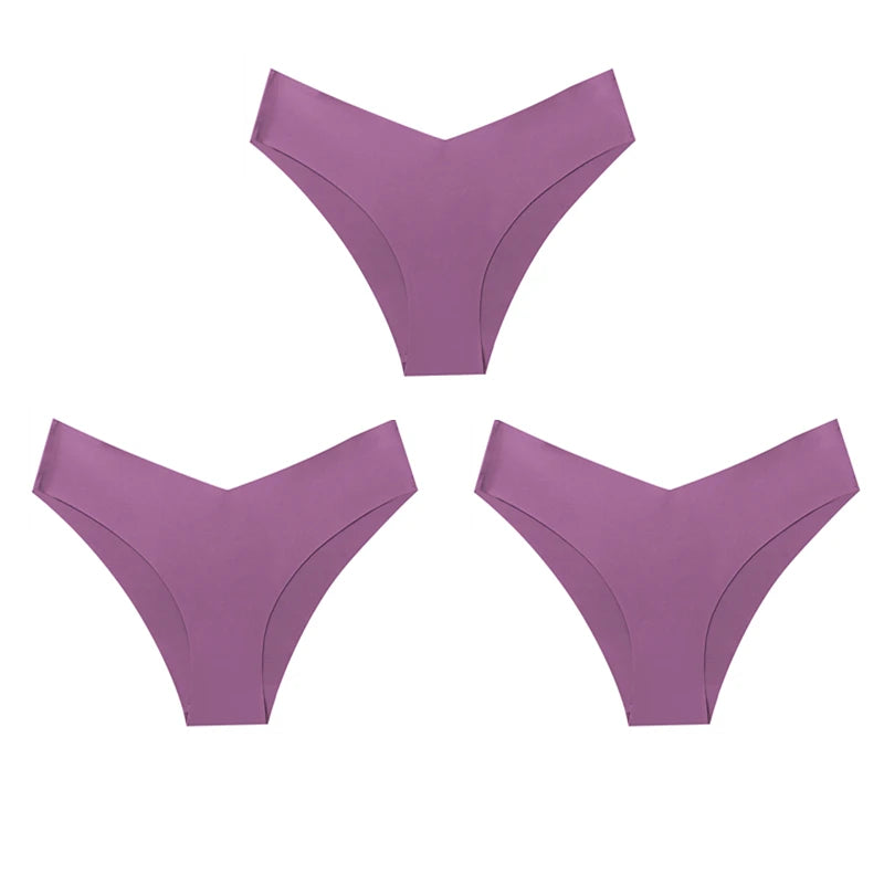 WarmSteps – Kit com 3 calcinhas femininas estilo fio-dental, sem costura, modelo brasileiro, em tecido "seda gelada" (ice silk) – Tamanhos XS a L