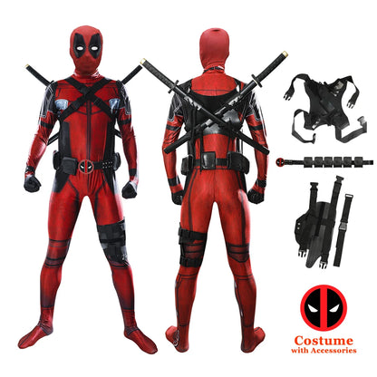 MARVEL Deadpool Cosplay Costumes Kids Adult Superhero Bodysuit Jumpsuit with Mask Rich Accessories Party Clothes Outfits