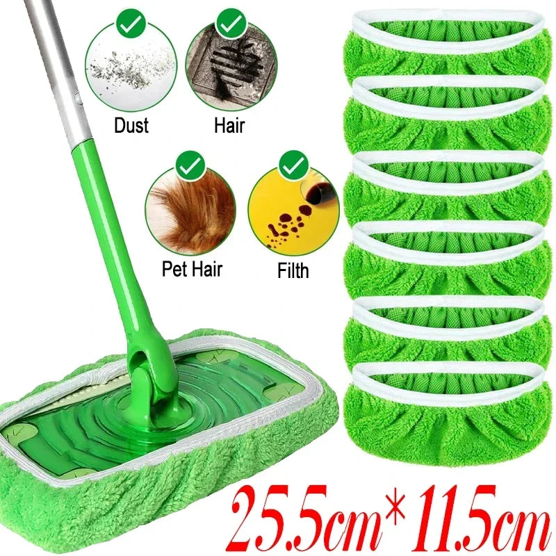 Sweeper Wet &amp; Dry Cleaning Cloths Reusable Microfiber Mop Pads Green Furniture Flooring Mop Head Replacement Washable Rag Towel