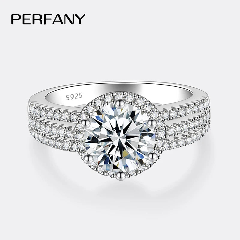 PERFANY 2/3CT Moissanite Ring for Women S925 Pure Silver Plated 18K White Gold Diamond Wedding Ring Luxurious Wedding Jewelry
