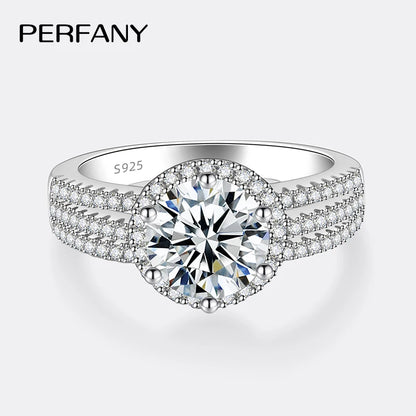 PERFANY 2/3CT Moissanite Ring for Women S925 Pure Silver Plated 18K White Gold Diamond Wedding Ring Luxurious Wedding Jewelry