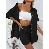 Solid Color Casual Loose Short Pants Sets For Women 2024 Elegant Summer Women's Two Pieces Suit Full Set Female Outfit Clothes