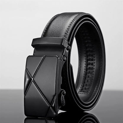 Cinturón de cuero para hombre, hebilla automática de metal, marca de alta calidad, cinturones de lujo para hombres, famoso trabajo, negocios, correa de PU negra.