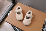 Children Fur Shoes 2025 Winter Kids Warm Plush Shoes For Girl Flat Loafers Moccasins Girls Casual Shoes Khaki, Beige