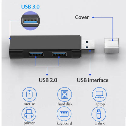 USB 3.0 Hub USB Hub 2.0 Multi USB Splitter Hub Use Power Adapter 3 Port Multiple Expander 2.0 USB 3.0 Hubfor PC