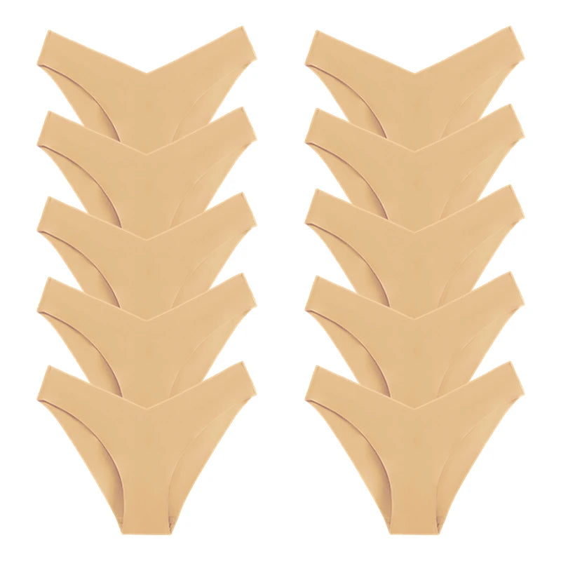 WarmSteps – Kit com 10 calcinhas femininas sem costura, em tecido "seda gelada" (ice silk), modelo com corte em V, tamanhos XS a L.