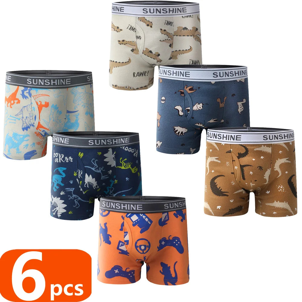 1/3/6 Pcs Boys Boxer Briefs Sets 2025 New Kids Cotton Underwear Boy Underpants Teenager Dinosaur Print Soft Children Panties