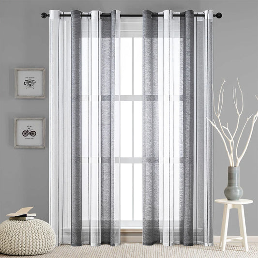 Cortinas transparentes de rayas anchas para dormitorio, sala de estar, cortinas de tul beige para la habitación, tratamientos de ventanas de cocina, cortinas