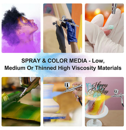 Dual-Action Gravity Airbrush Kit, 0.2/0.3/0.5mm Needles 7/20/40cc Cups Cleaning Tools for Makeup Nail Art Painting Car Detailing