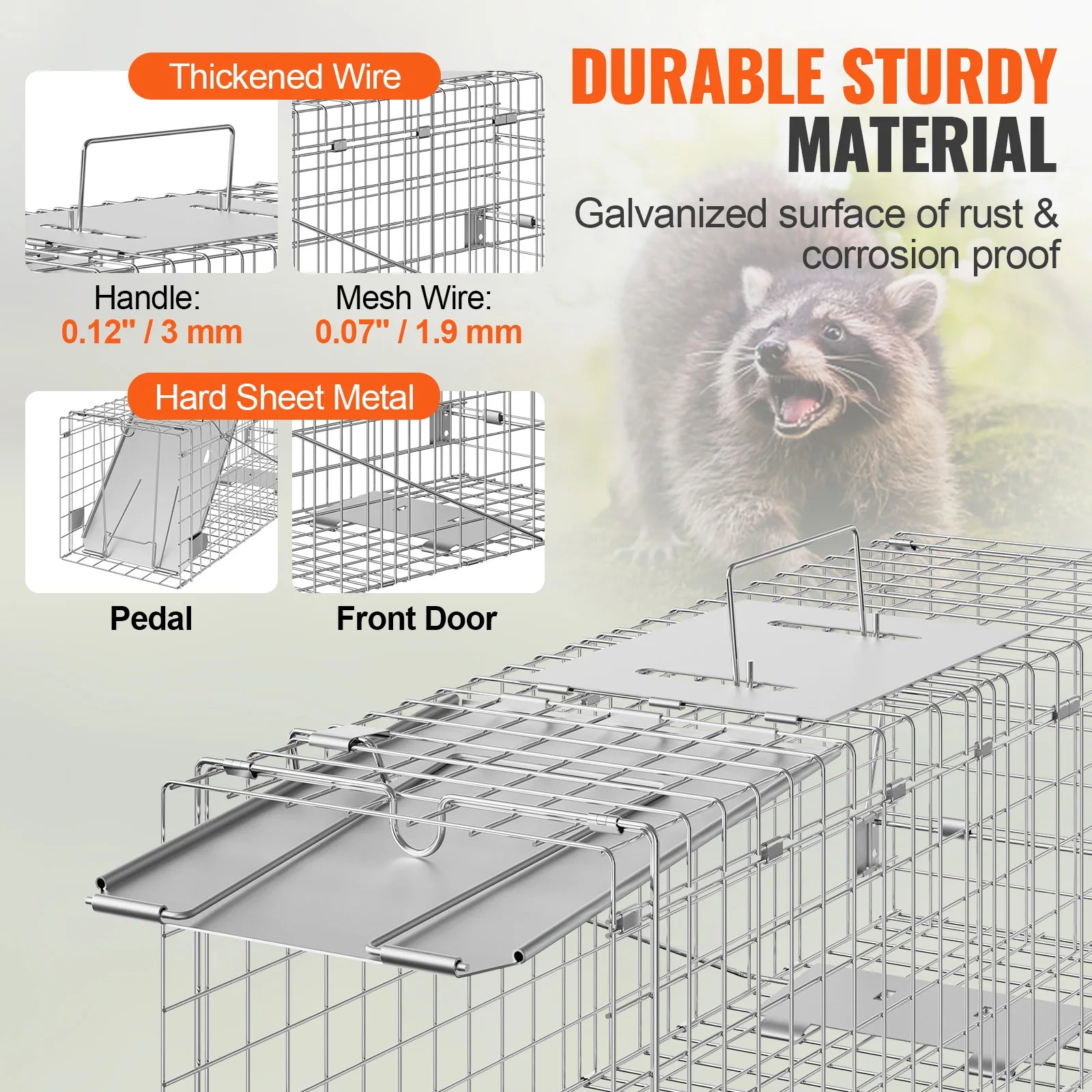 SucceBuy Live Animal Cage Trap Humane Cat Rodent Control Folding with Handle for Stray Cats Rabbits Squirrels Raccoons Groundhog