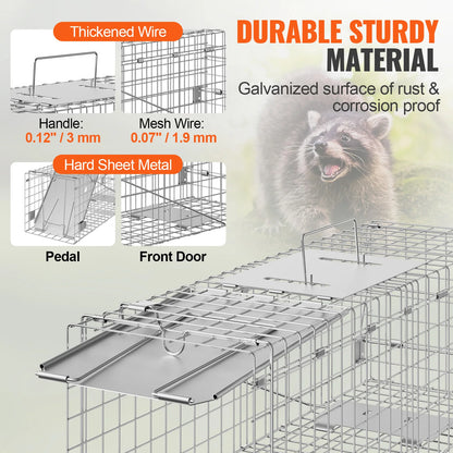 SucceBuy Live Animal Cage Trap Humane Cat Rodent Control Folding with Handle for Stray Cats Rabbits Squirrels Raccoons Groundhog