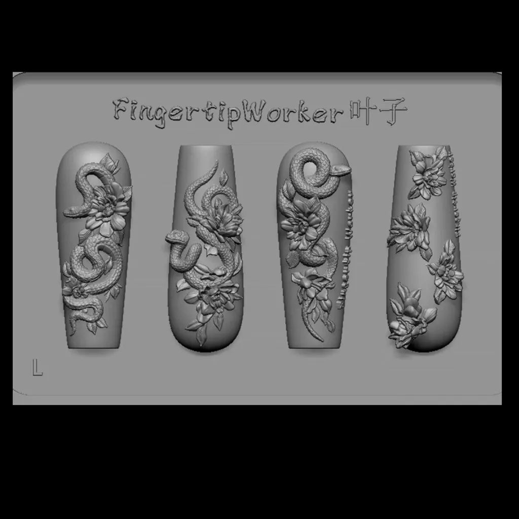 1Pc Chain Ice Flower Fox Spoon Fork Dragon Snake Butterfly 3D Acrylic Mold Nail Art Decorations  DIY Design Silicone Nails Mold