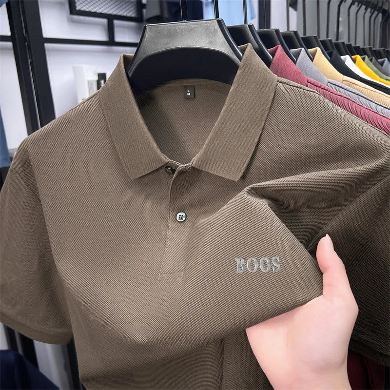 Cotton100% Men's Summer High Quality Short Sleeves Polo Shirt Lapel Button Letter Printing T-Shirt Business Leisure Men Clothing