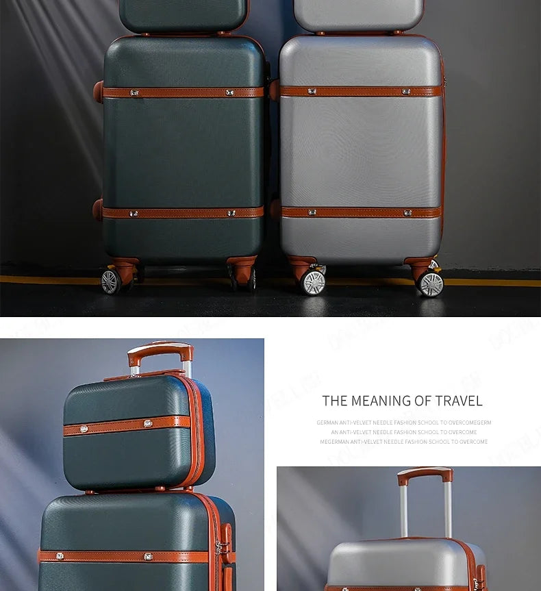 Rolling Luggage Set Women's Fashion Combination Lock Travel Suitcase Set Universal Cosmetic Bag Retro 2-Piece Trolley Luggage Set