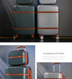 Rolling Luggage Set Women's Fashion Combination Lock Travel Suitcase Set Universal Cosmetic Bag Retro 2-Piece Trolley Luggage Set