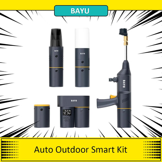 BAYU Auto Outdoor Smart Kit (19200mah Power Bank, Tire Inflator, Vacuum Cleaner, Car Washer, Flashlight, Mobile Phone Hoder